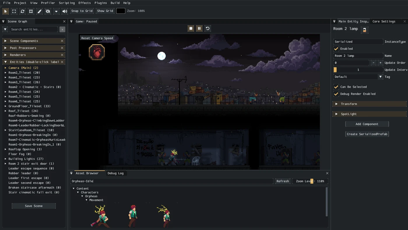 The Voltage editor running Jolt with scene, asset and inspector panels